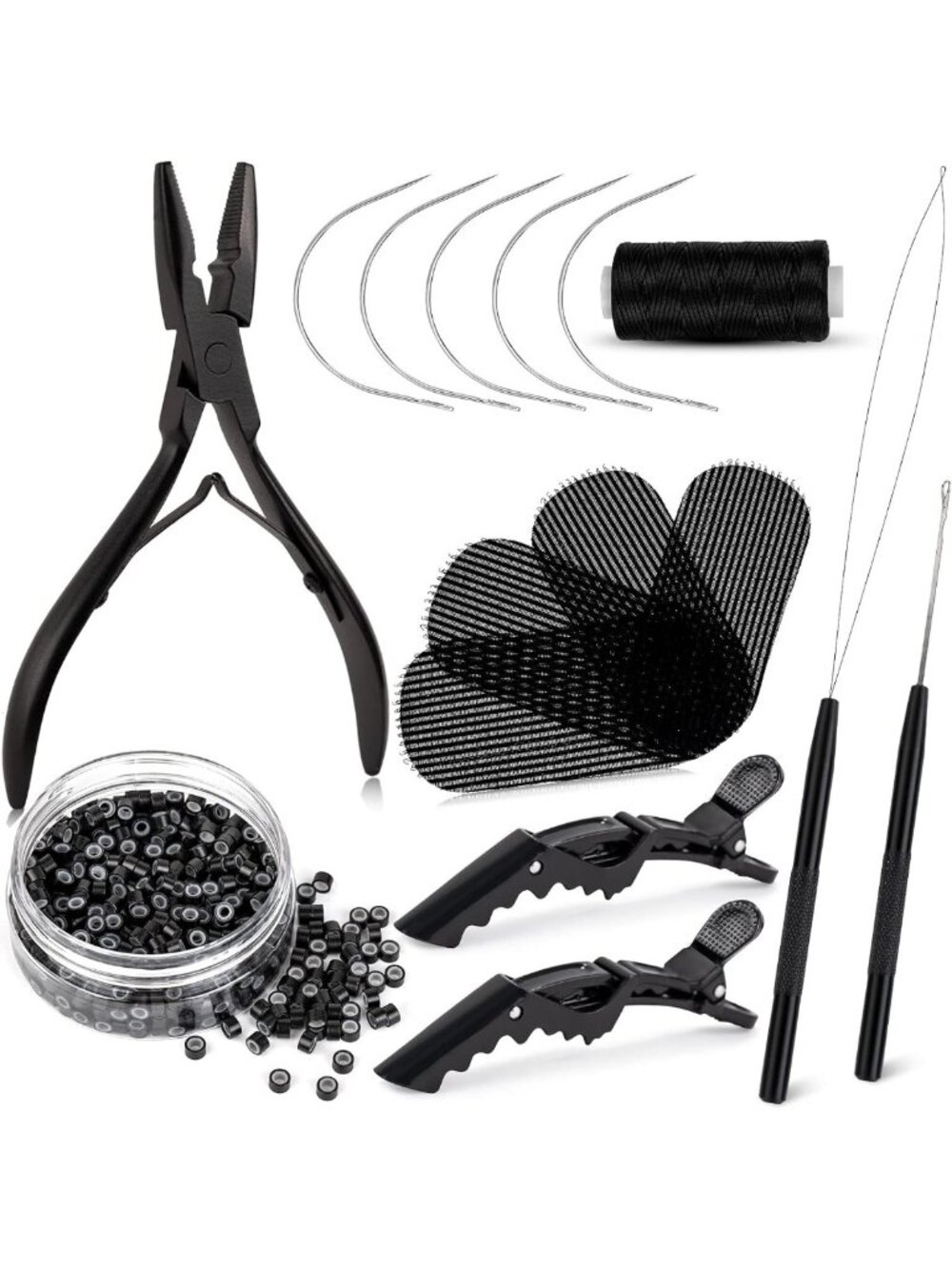 Sew-In Hair Extension Kit with Silicone Micro Beads & Pliers for Easy